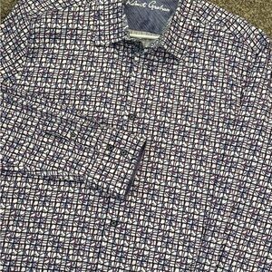 Robert Graham Shirt Mens 3XL White Classic Fit Flip Cuff Floral Pictogram